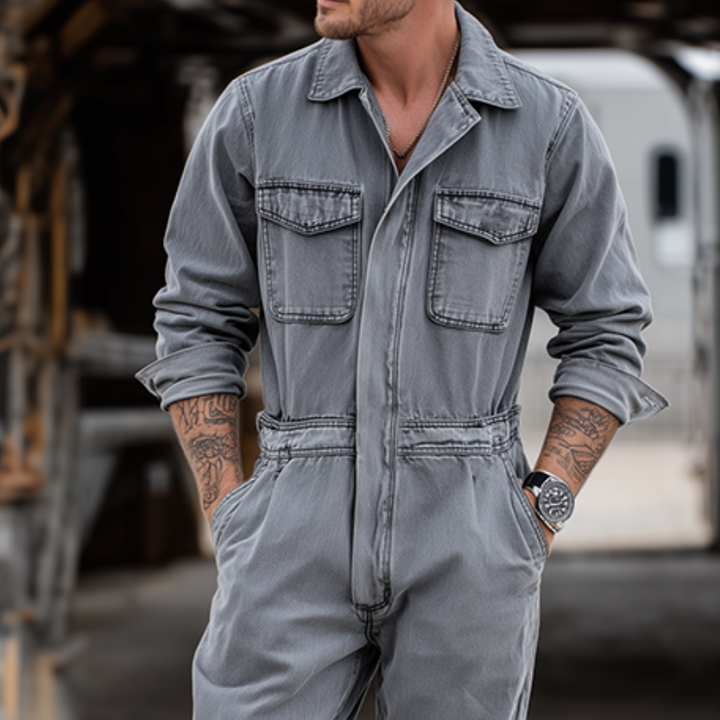 Pánský Retro Casual Džínový Praný Košile S Dlouhým Rukávem Kombinéza MTA0436H3TO