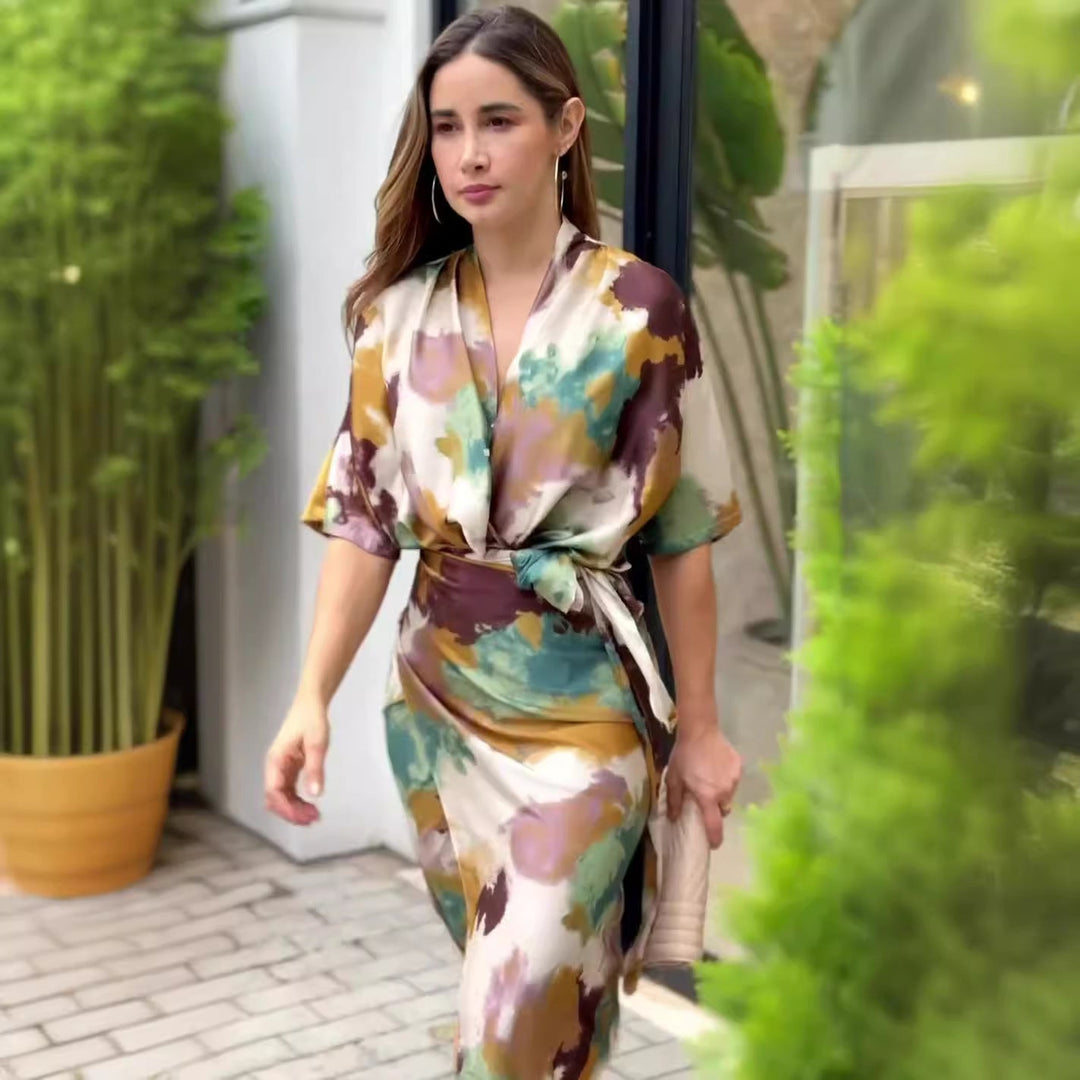 Stefka | Elegantní šaty s abstraktním potiskem, wrap pro ženy