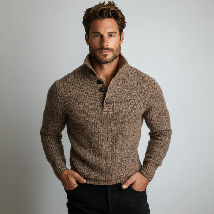 Pánský Vintage Hladký Svetřík s Polo Límcem Slim Fit s Dlouhým Rukávem MTA2756H8M