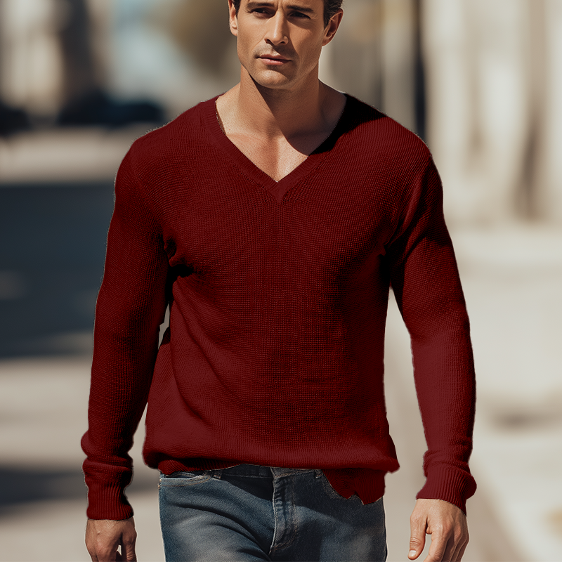 Pánský Jednoduchý Pletený Svetr v Jednoduché Barvě s Otvory MTA1188H8P