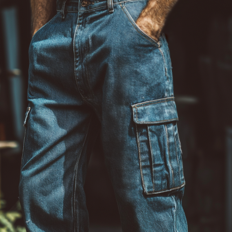 Pánské Retro Casual Prané Zničené Džínové Kalhoty Cargo na Ven MTA3186G1TO