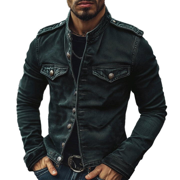 Pánská Vintage Džínová Bunda s Stojacím Límcem 75697045X