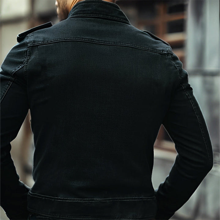 Pánská Vintage Džínová Bunda s Stojacím Límcem 75697045X