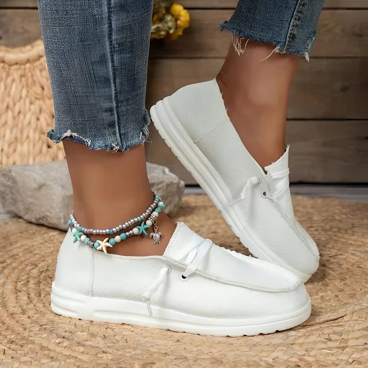 Ekologické béžové lněné tenisky pro ženy - prodyšná volnočasová obuv