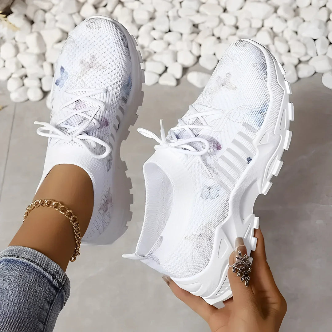 Růžové Běžecké Tenisky s Květnatým Vzorem