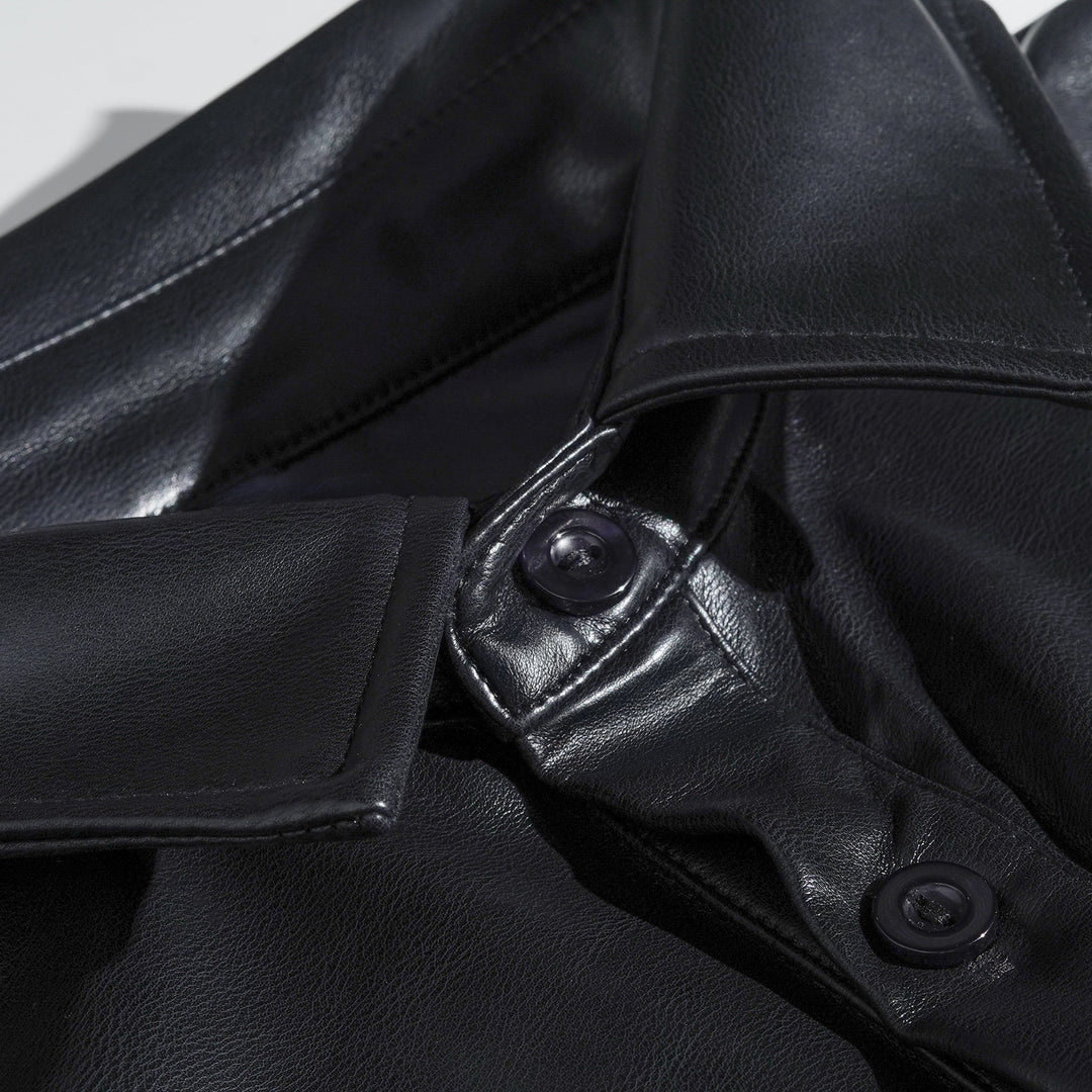 Pánská Klasická Casual Slim Fit Kožená Košile s Dlouhým Rukávem 79897850K