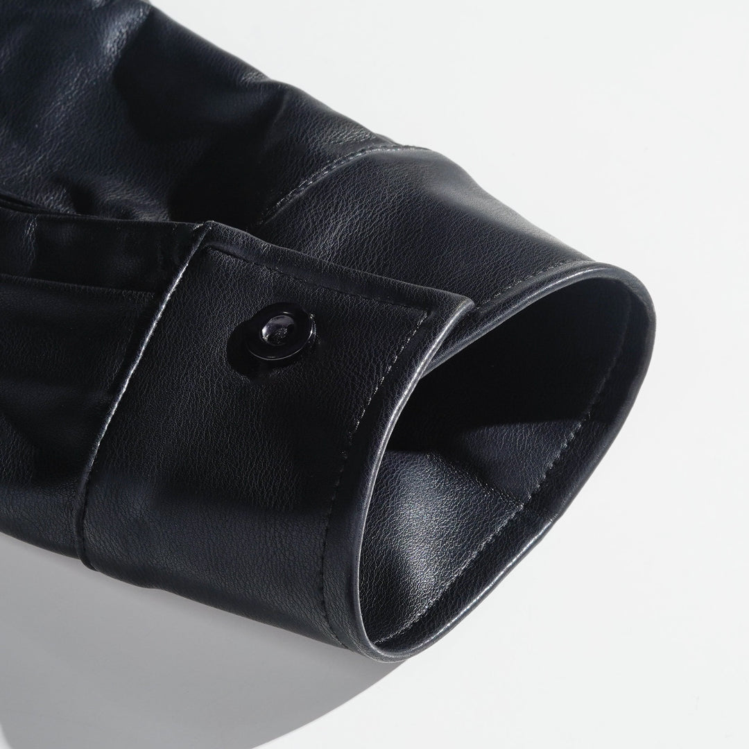 Pánská Klasická Casual Slim Fit Kožená Košile s Dlouhým Rukávem 79897850K