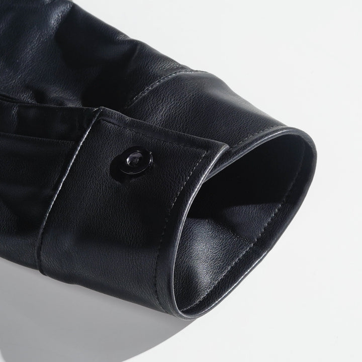 Pánská Klasická Casual Slim Fit Kožená Košile s Dlouhým Rukávem 79897850K