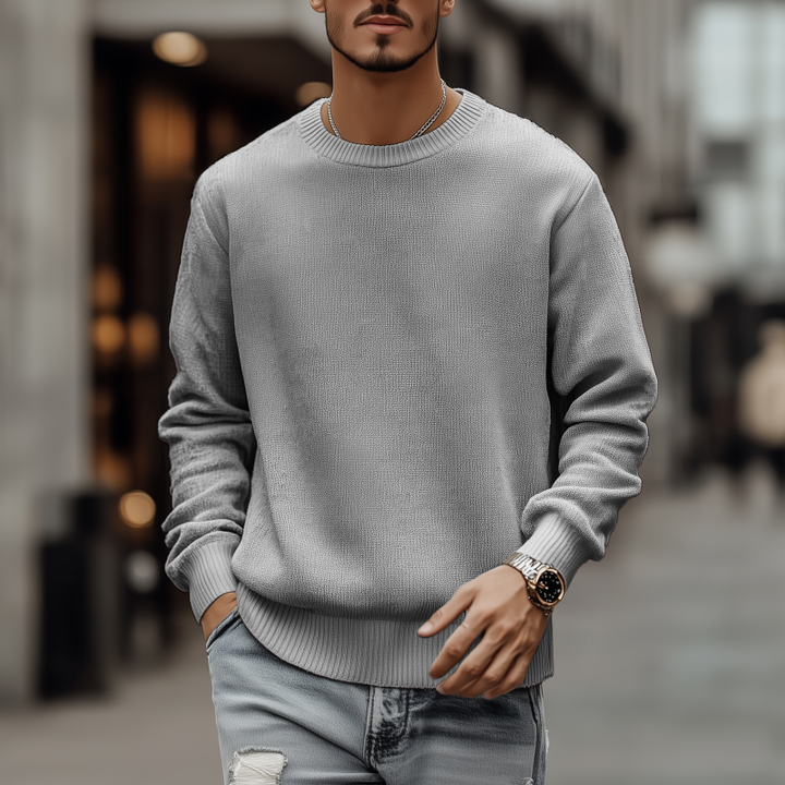 Pánský casual prodyšný svetr s kulatým výstřihem, volný, dlouhý rukáv, pletený MTA3154G7M