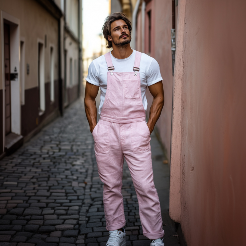 Pánský Casual Prodyšný Len Jednobarevný Kombinéza s Mnoha Kapsami MTA2716E8M