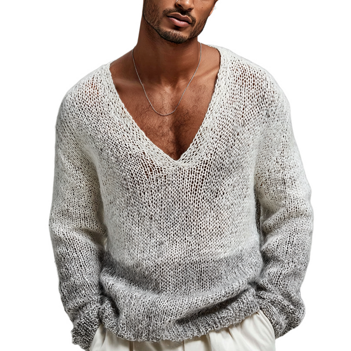 Pánský gradientový svetr s výstřihem do V a dlouhým rukávem MTA2096H9Z