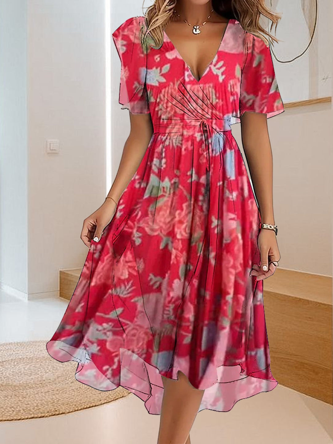 Alicja | Casual šaty s jednoduchým potiskem a výstřihem do V