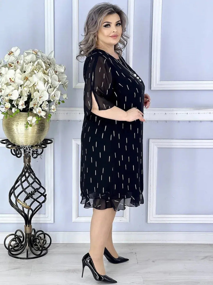 Wioletta | Elegantní midi šifonové šaty s záhyby