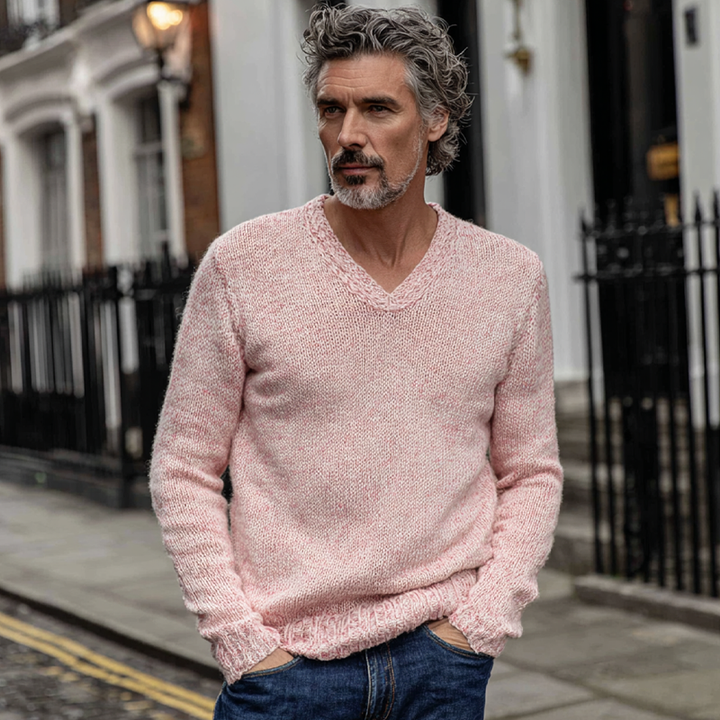 Pánský svetr s výstřihem do V v jednobarevném provedení MTA1426H7X