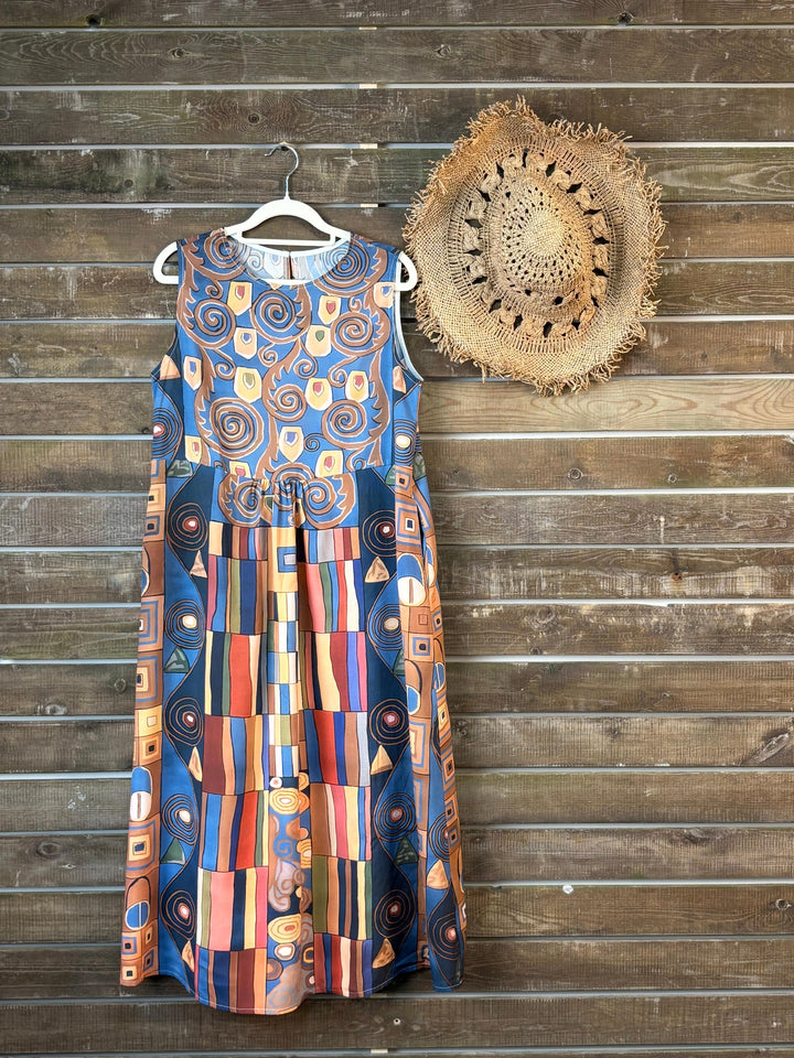 Mirka | Dámská šaty bez rukávů s abstraktním geometrickým vzorem