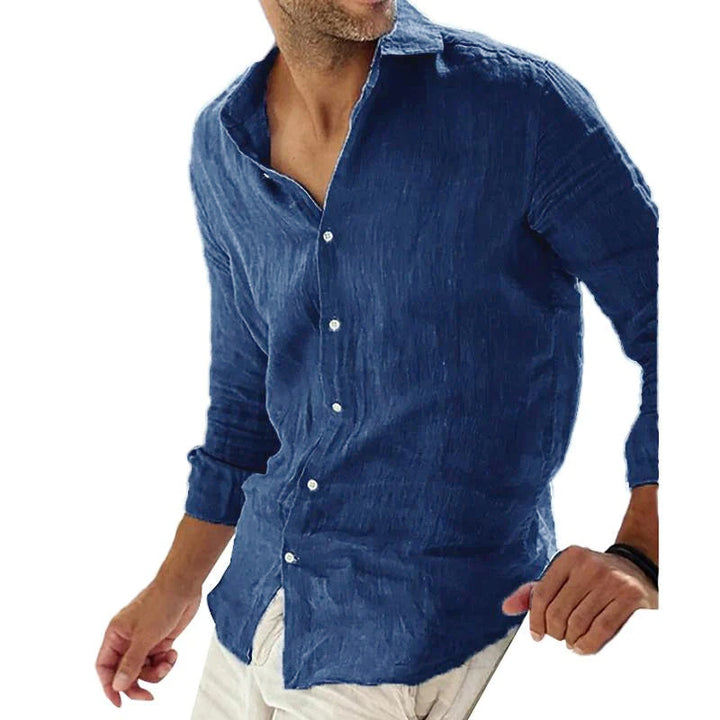 Pánská Jednobarevná Casual Košile s Lněným Límcem, Prodyšná, Dlouhý Rukáv 78653851Y