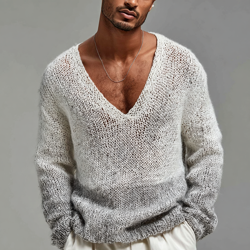 Pánský gradientový svetr s výstřihem do V a dlouhým rukávem MTA2096H9Z