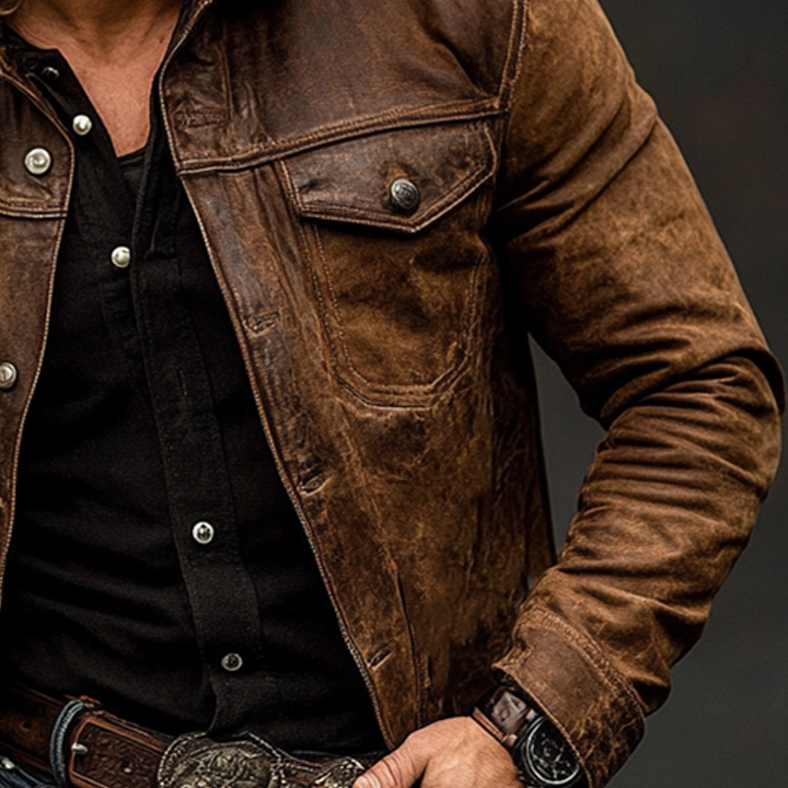 Pánská Retro Zničená Bunda z PU Kůže s Límcem - Model MTA2098H3X