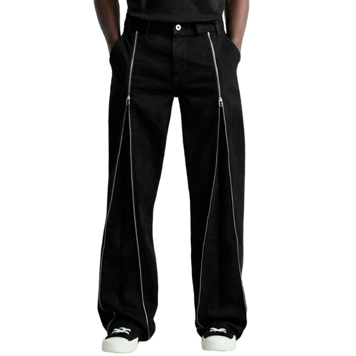 Pánské Stylové Černé Džínové Kalhoty se Zipem MTA0710H4U