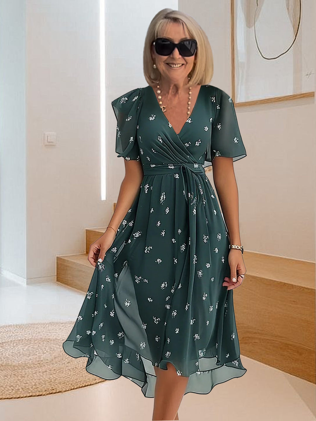 Alicja | Casual šaty s jednoduchým potiskem a výstřihem do V