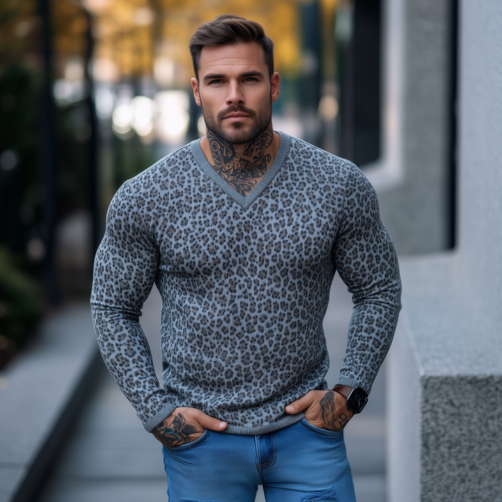 Pánský Casual Prodyšný Měkký Svetr s Výstřihem do V Slim Fit MTA1424H2M