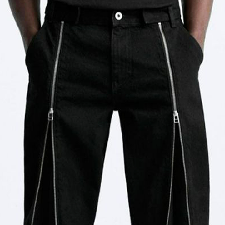 Pánské Stylové Černé Džínové Kalhoty se Zipem MTA0710H4U