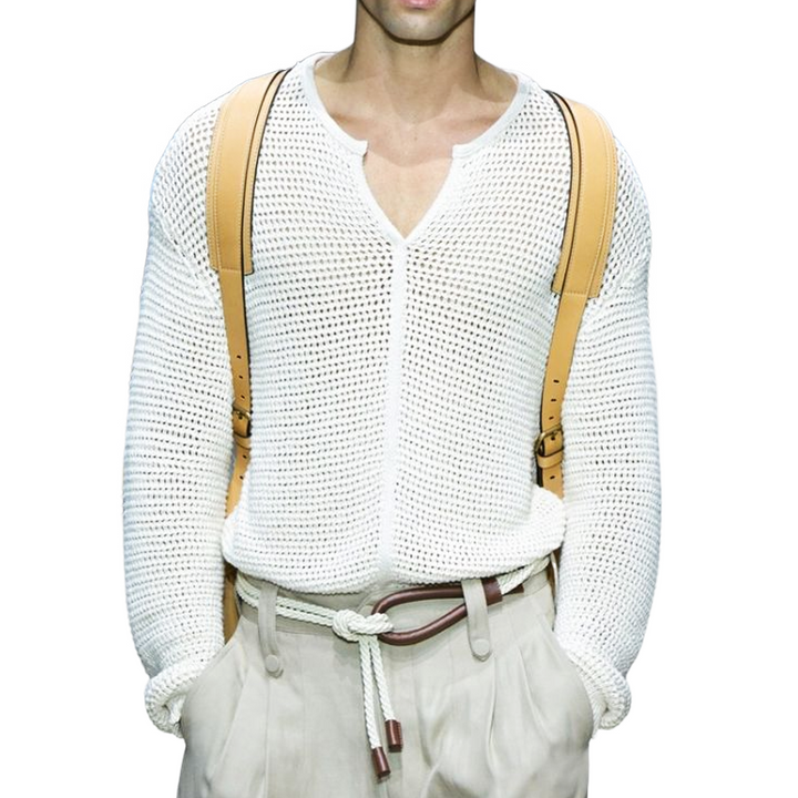 Pánský svetr T-shirt s výstřihem do V v jednobarevném provedení na jaro a podzim MTA0636H5U