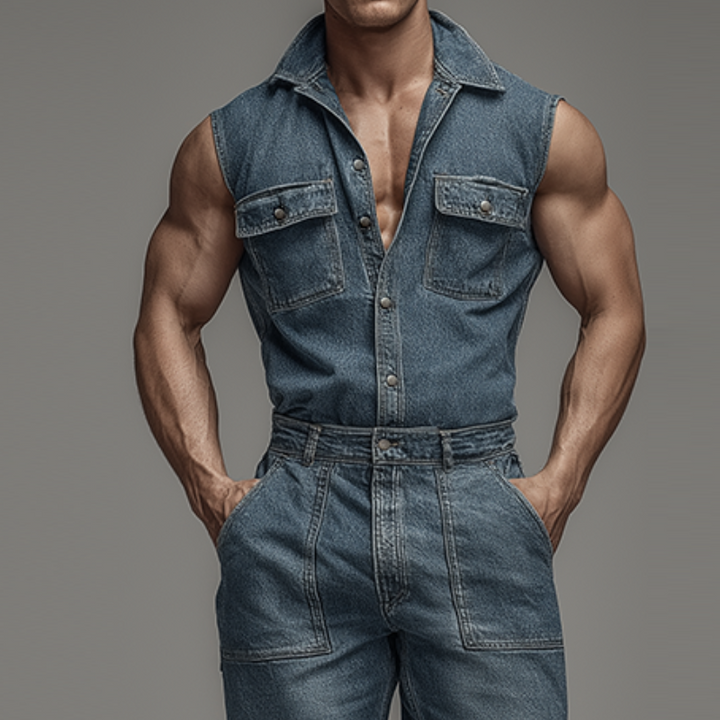 Pánský Retro Casual Praný Džínový Bezrukávník s Límcem MTA0440H4TO