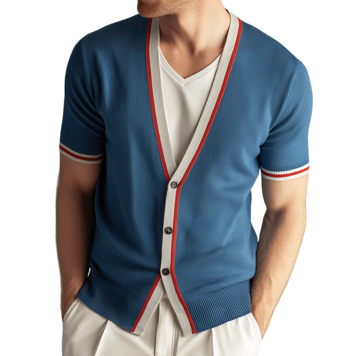 Pánský Retro Casual Svetr Krátký Rukáv v Kontrastních Barvách MTA0639H4TO