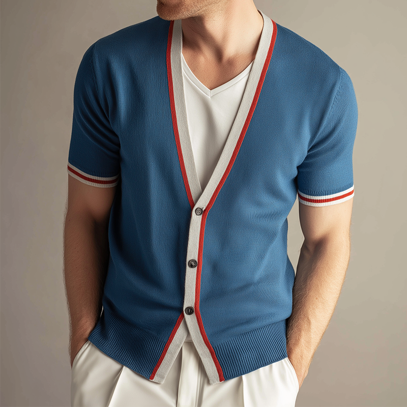 Pánský Retro Casual Svetr Krátký Rukáv v Kontrastních Barvách MTA0639H4TO