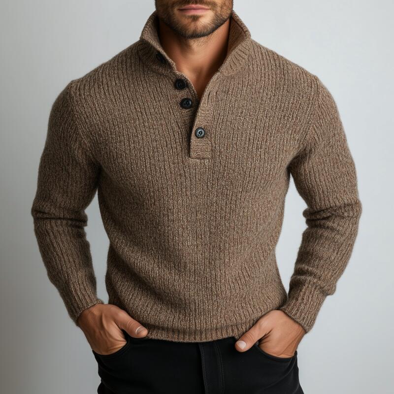 Pánský Vintage Hladký Svetřík s Polo Límcem Slim Fit s Dlouhým Rukávem MTA2756H8M