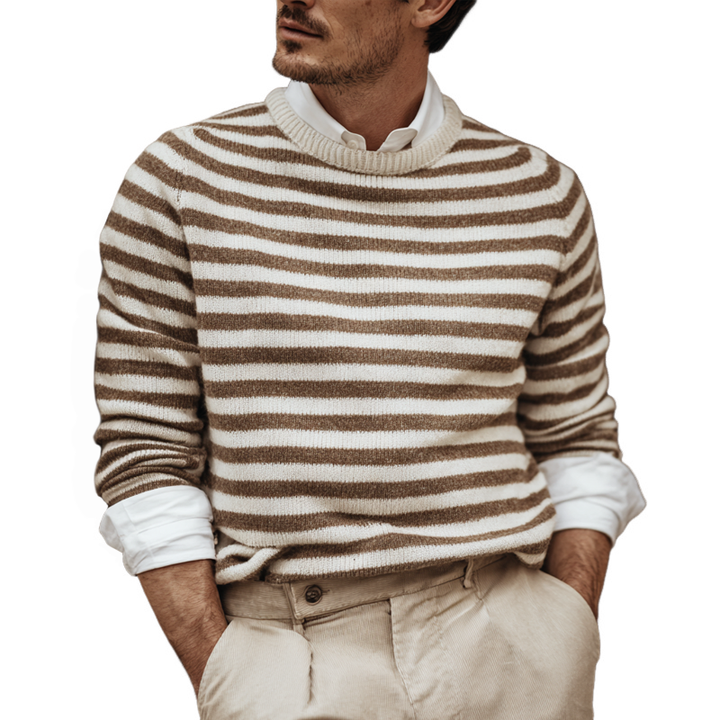 Pánský svetr s pruhy a kulatým výstřihem a dlouhým rukávem MTA2026H7Z