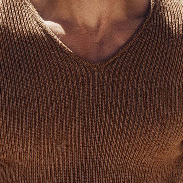 Pánský Jednoduchý Pletený Svetřík v Jednoduché Barvě s Výstřihem do V