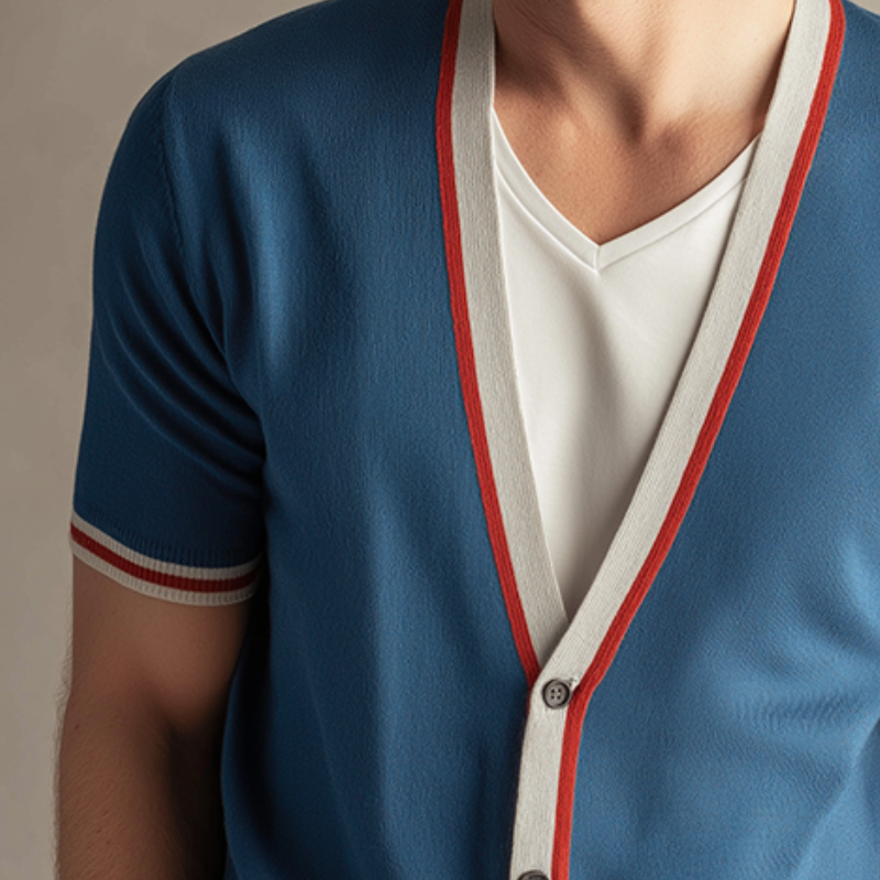 Pánský Retro Casual Svetr Krátký Rukáv v Kontrastních Barvách MTA0639H4TO