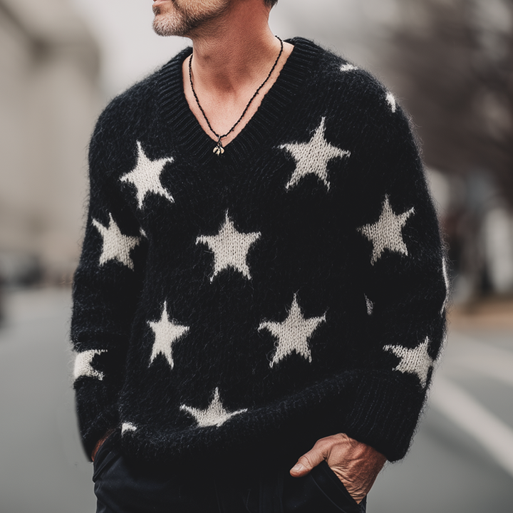 Pánský Casual V-Neck Svetr se Hvězdami MTA2832H2U