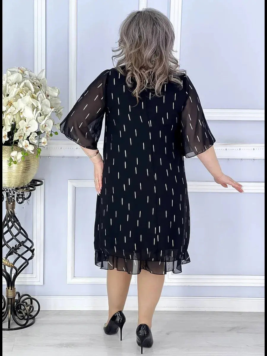 Wioletta | Elegantní midi šifonové šaty s záhyby