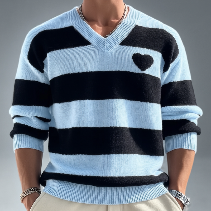 Pánský casual svetr s výstřihem do V, volný, pletený, dlouhý rukáv MTA3127G5M