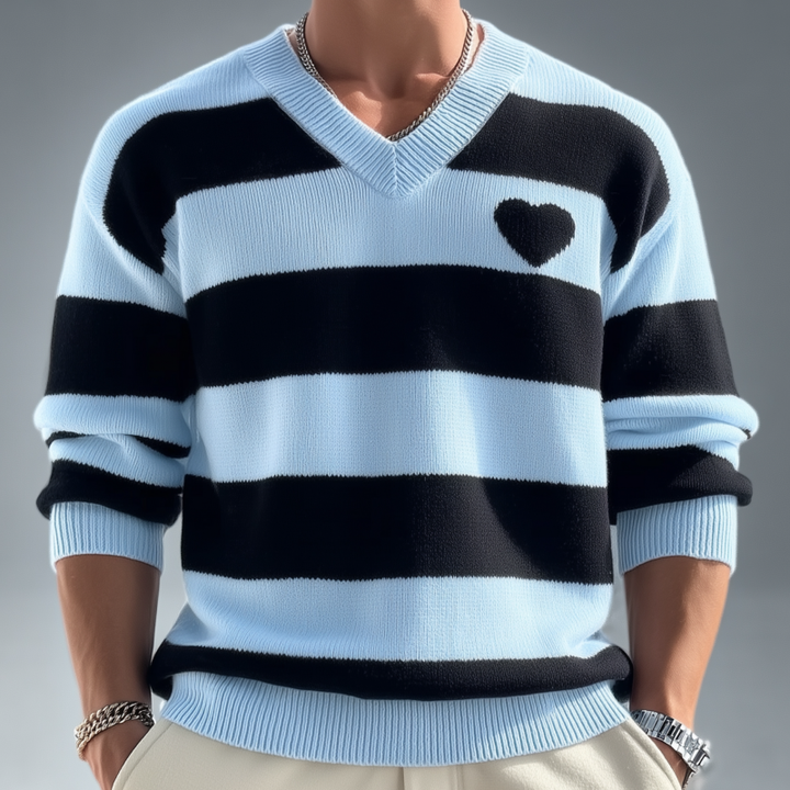 Pánský casual svetr s výstřihem do V, volný, pletený, dlouhý rukáv MTA3127G5M