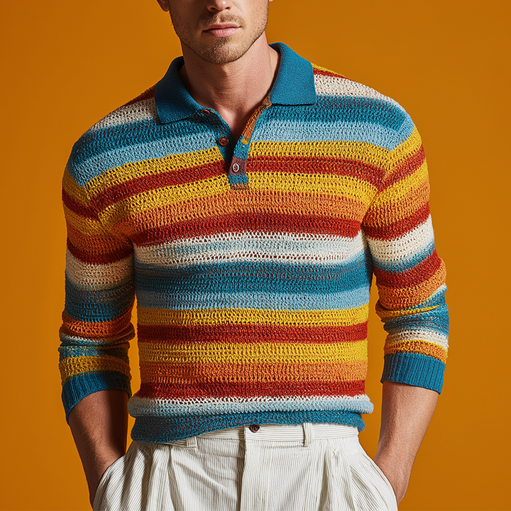 Pánský svetr polo s kontrastním páskem MTA2956H8P