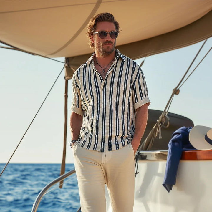 Pánská Košile Krátký Rukáv v Pásky s Límečkem V 27407407Y