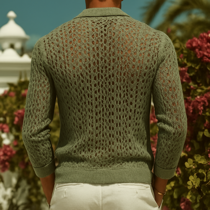 Pánská Retro Casual Hollow Knit Košile s Dlouhým Rukávem MTA2892G7TO