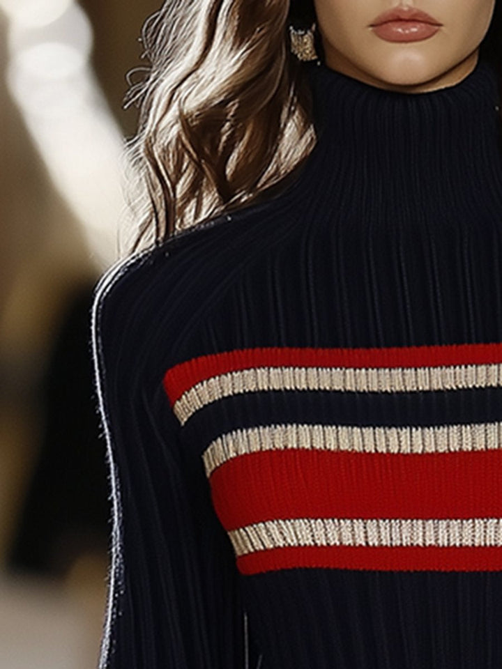 Natalia – Retro Pletené Šaty s Pásky a Límcem