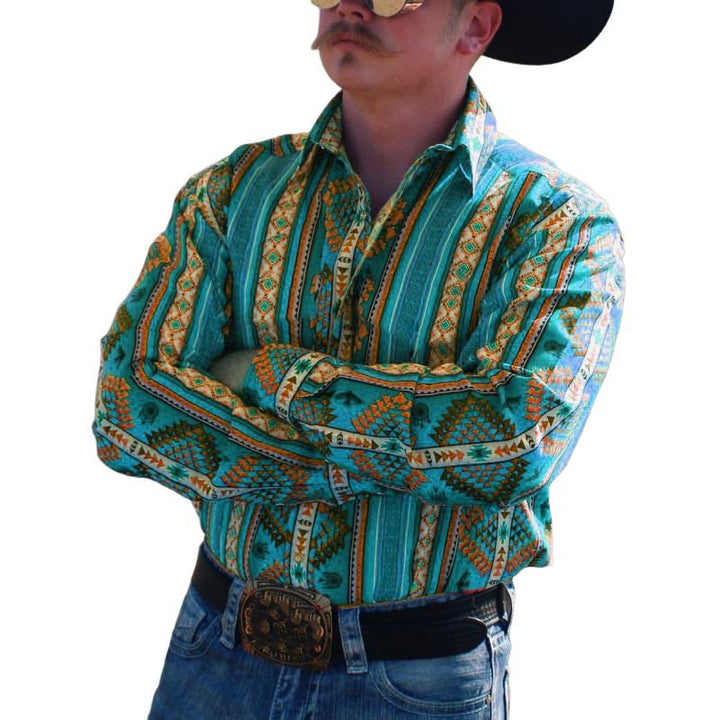 【24-hodinové doručení】Pánská košile v westernovém stylu s pruhovaným potiskem na dovolenou s dlouhým rukávem 43560067X