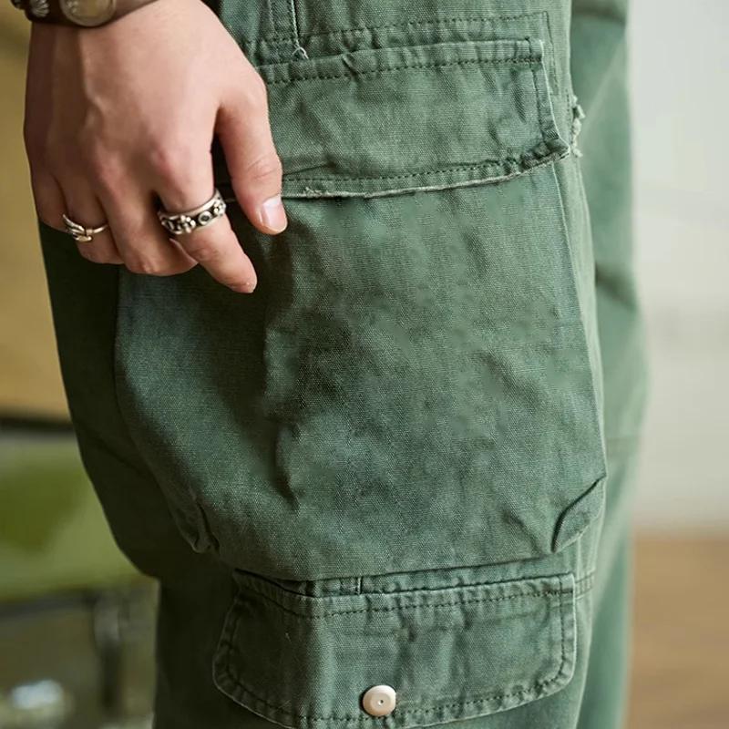 Pánské Vintage Cargo Kalhoty v Jednoduché Barvě s Mnoha Kapsami 64054002Y