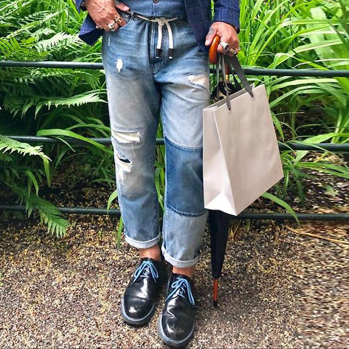 Pánské vintage džíny s odřením a záplatami 00359354Y