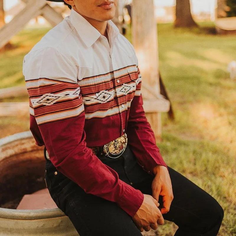 Pánská džínsová košile ve westernovém stylu s límečkem a dlouhým rukávem 35190529X