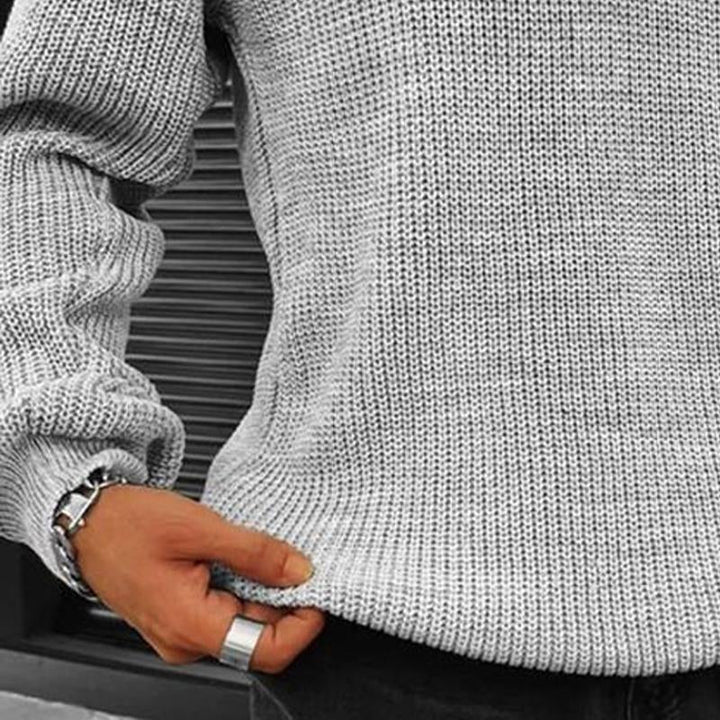 Pánský vintage svetr v jednobarevném provedení s výstřihem do V a dlouhým rukávem 53688615X