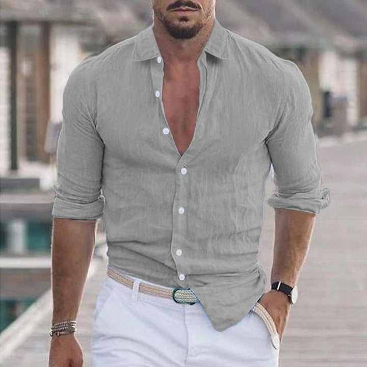 Pánská casual košile s límečkem v jednobarevném provedení z bavlněné směsi s dlouhým rukávem 21280669Y