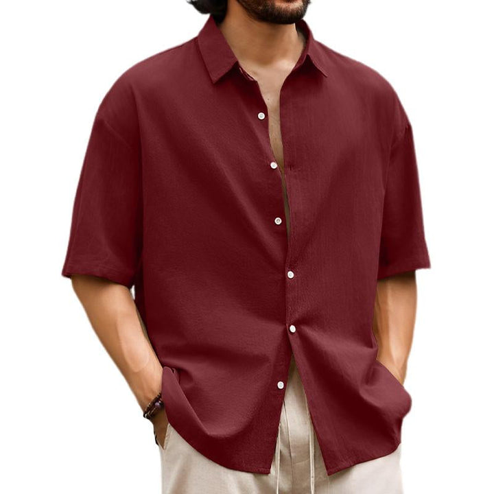 Pánská Casual Hladká Hawaiian Košile s Krátkým Rukávem 27590616X