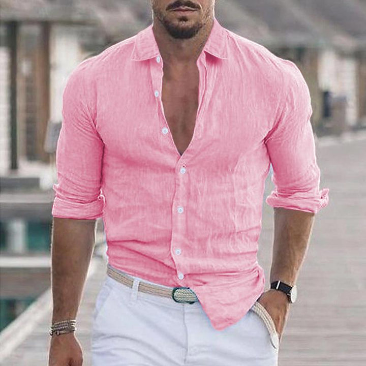 Pánská casual košile s límečkem v jednobarevném provedení z bavlněné směsi s dlouhým rukávem 21280669Y